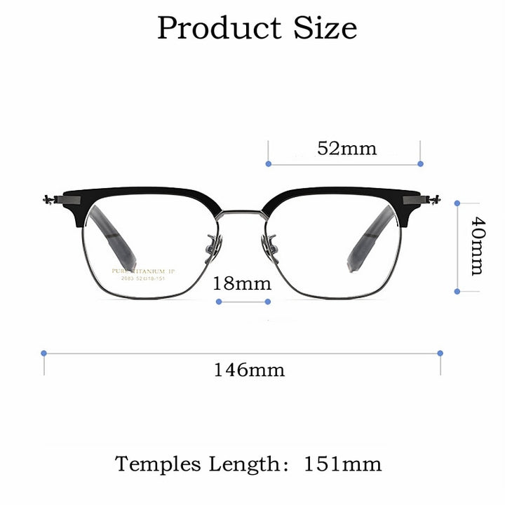Yimaruili Men's Full Rim Square Acetate Titanium Eyeglasses 2083t Full Rim Yimaruili Eyeglasses   