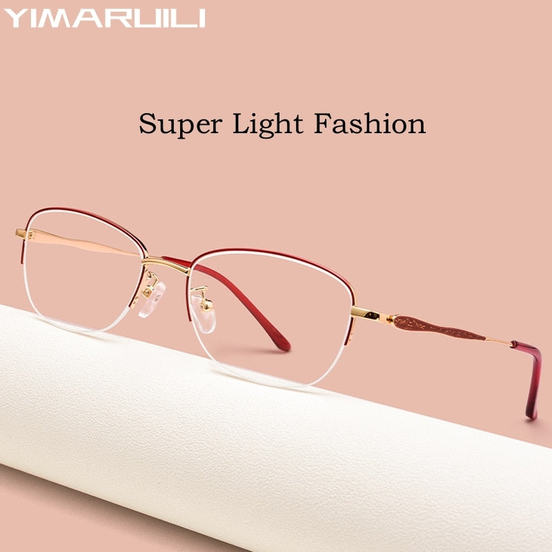 Yimaruili Women's Semi Rim Rectangle Alloy Acetate Eyeglasses 83003sn Semi Rim Yimaruili Eyeglasses   