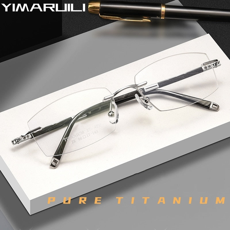 Yimaruili Men's Rimless Rectangle Titanium Eyeglasses Z8wk Rimless Yimaruili Eyeglasses   