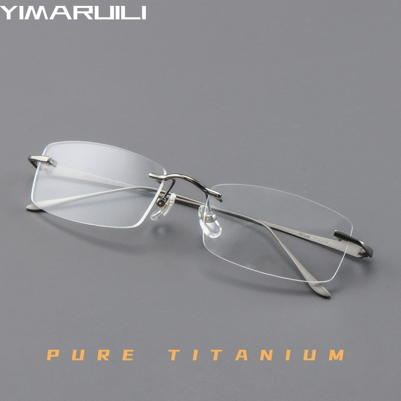 Yimaruili Men's Rimless Rectangle Titanium Eyeglasses A8012t Rimless Yimaruili Eyeglasses   