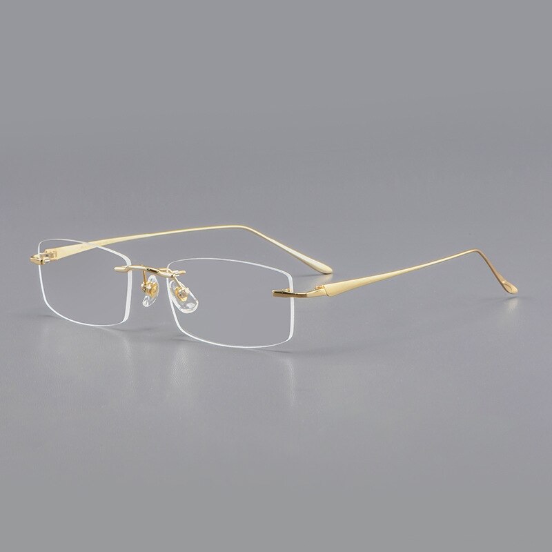 Yimaruili Men's Rimless Rectangle Titanium Eyeglasses A8012t Rimless Yimaruili Eyeglasses Gold  