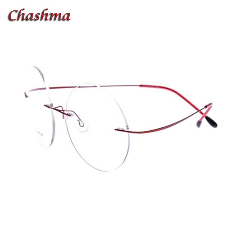 Chashma Ochki Unisex Rimless Round Titanium Eyeglasses 9613 Rimless Chashma Ochki Red  