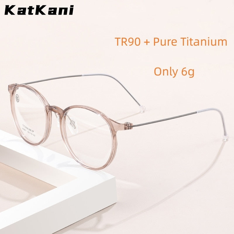 KatKani Unisex Full Rim Round Tr 90 Titanium Eyeglasses M9881 Full Rim KatKani Eyeglasses   