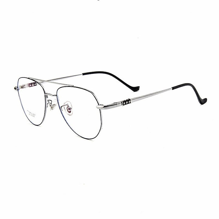 Yimaruili Unisex Full Rim Oval Double Bridge Titanium Eyeglasses 9073 Full Rim Yimaruili Eyeglasses Black Silver  