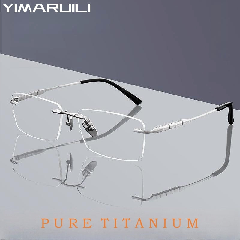 Yimaruili Men's Rimless Square Titanium Eyeglasses 91091 Rimless Yimaruili Eyeglasses   