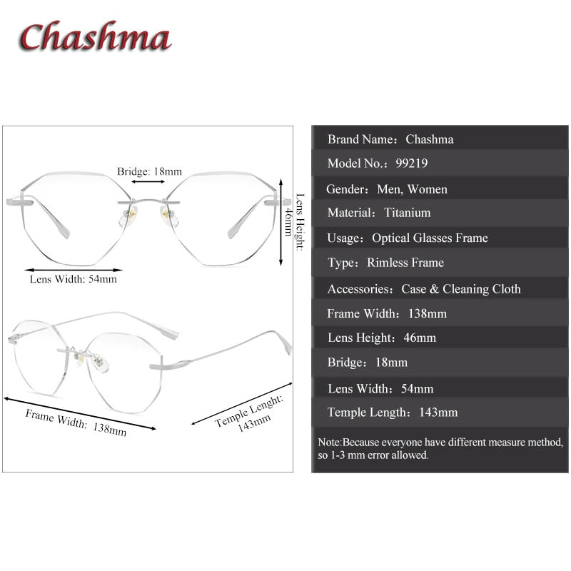 Chashma Ochki Women's Rimless Irregular Round Titanium Eyeglasses 99219 Rimless Chashma Ochki   