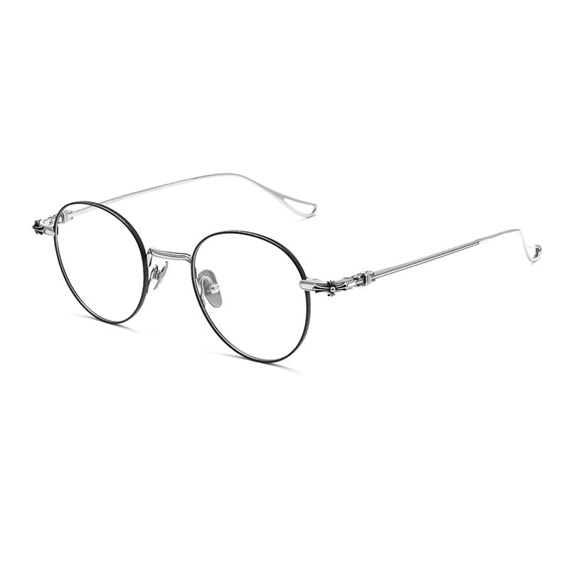 Yimaruili Unisex Full Rim Round Titanium Eyeglasses 923 Full Rim Yimaruili Eyeglasses Black Silver  