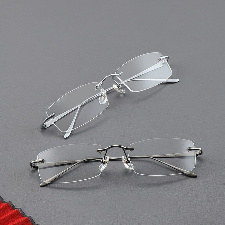 Yimaruili Men's Rimless Rectangle Titanium Eyeglasses A8012t Rimless Yimaruili Eyeglasses   