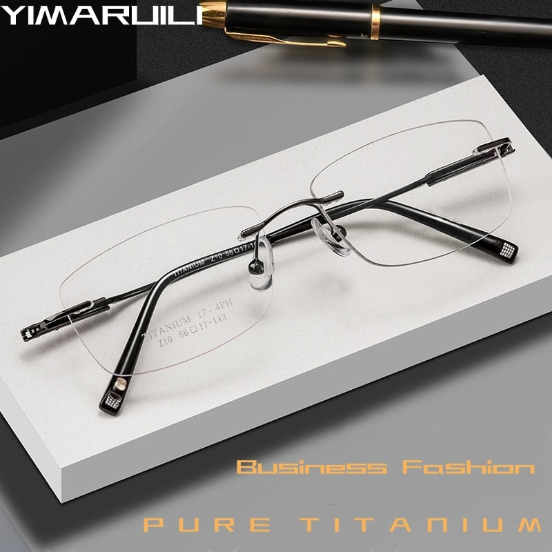 Yimaruili Men's Rimless Rectangle Titanium Eyeglasses Z10wk Rimless Yimaruili Eyeglasses   