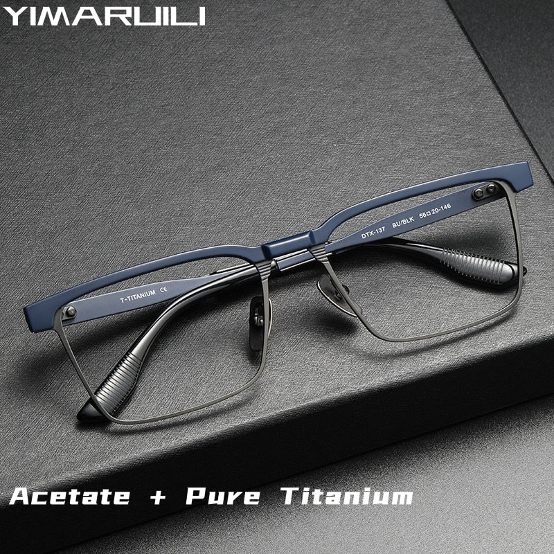 Yimaruili Men's Full Rim Square Acetate Titanium Eyeglasses Dtx137 Full Rim Yimaruili Eyeglasses   