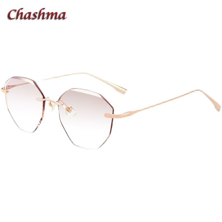 Chashma Ochki Women's Rimless Irregular Round Titanium Eyeglasses 99219 Rimless Chashma Ochki Rose Gold  