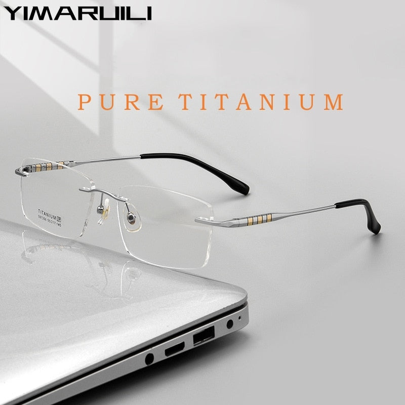 Yimaruili Men's Rimless Square Titanium Eyeglasses S97356wk Rimless Yimaruili Eyeglasses   
