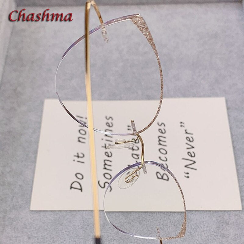 Chashma Ochki Women's Rimless Irregular Round Cat Eye Titanium Eyeglasses 16016c Rimless Chashma Ochki   