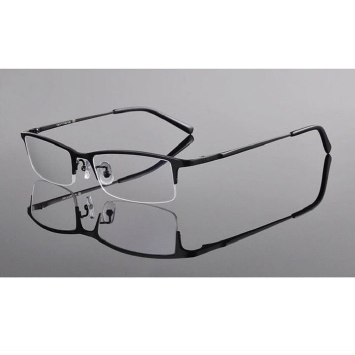 Chashma Ochki Unisex Semi Rim Rectangle Titanium Eyeglasses T8906s Semi Rim Chashma Ochki Black  