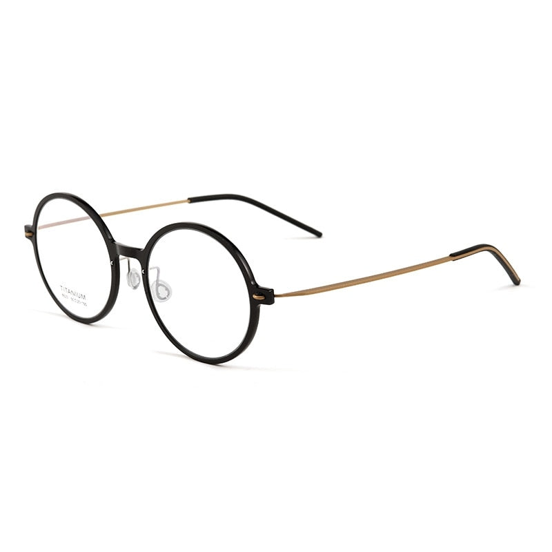 Yimaruili Unisex Full Rim Round Screwless Nylon Titanium Eyeglasses 6523hs Full Rim Yimaruili Eyeglasses Black Gold  