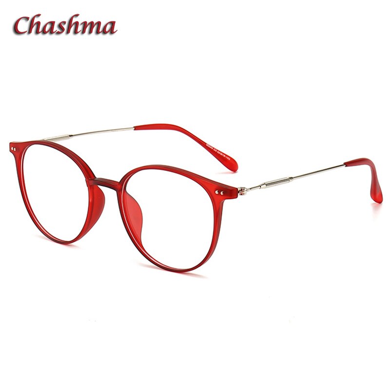 Chashma Ochki Unisex Full Rim Round Tr 90 Titanium Eyeglasses 90045 Full Rim Chashma Ochki Red-C5  