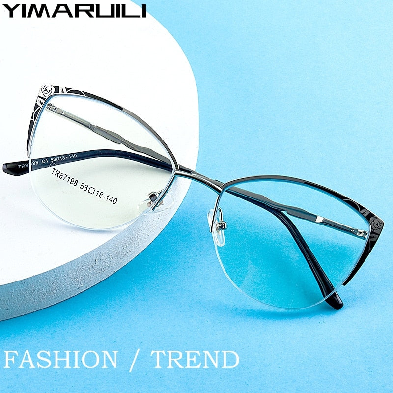 Yimaruili Women's Semi Rim Square Cat Eye Acetate Alloy Eyegllasses 87198 Semi Rim Yimaruili Eyeglasses   