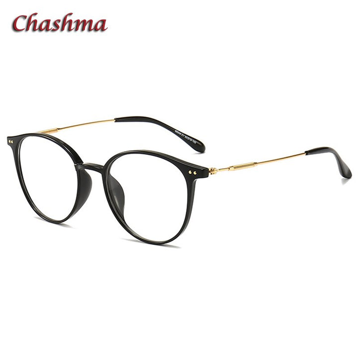 Chashma Ochki Unisex Full Rim Round Tr 90 Titanium Eyeglasses 90045 Full Rim Chashma Ochki Bright Black-C1  