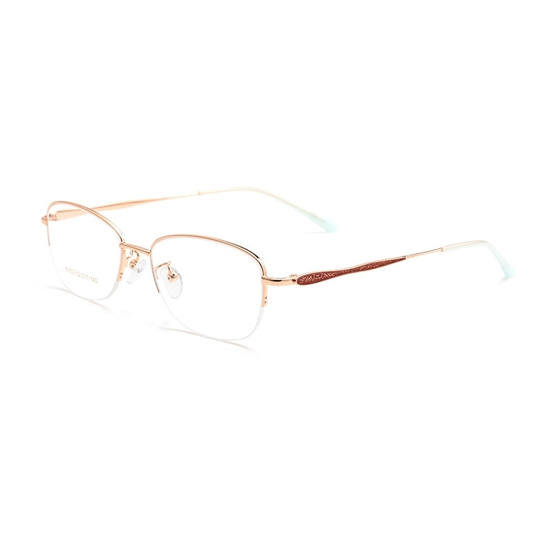 Yimaruili Women's Semi Rim Rectangle Alloy Acetate Eyeglasses 83003sn Semi Rim Yimaruili Eyeglasses Rose Gold  