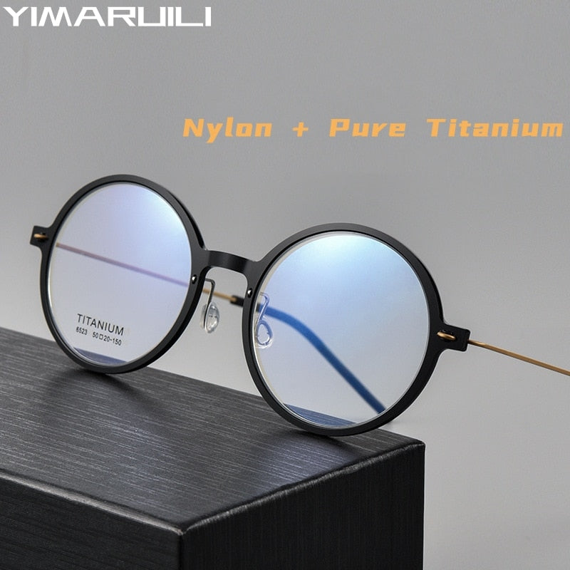 Yimaruili Unisex Full Rim Round Screwless Nylon Titanium Eyeglasses 6523hs Full Rim Yimaruili Eyeglasses   