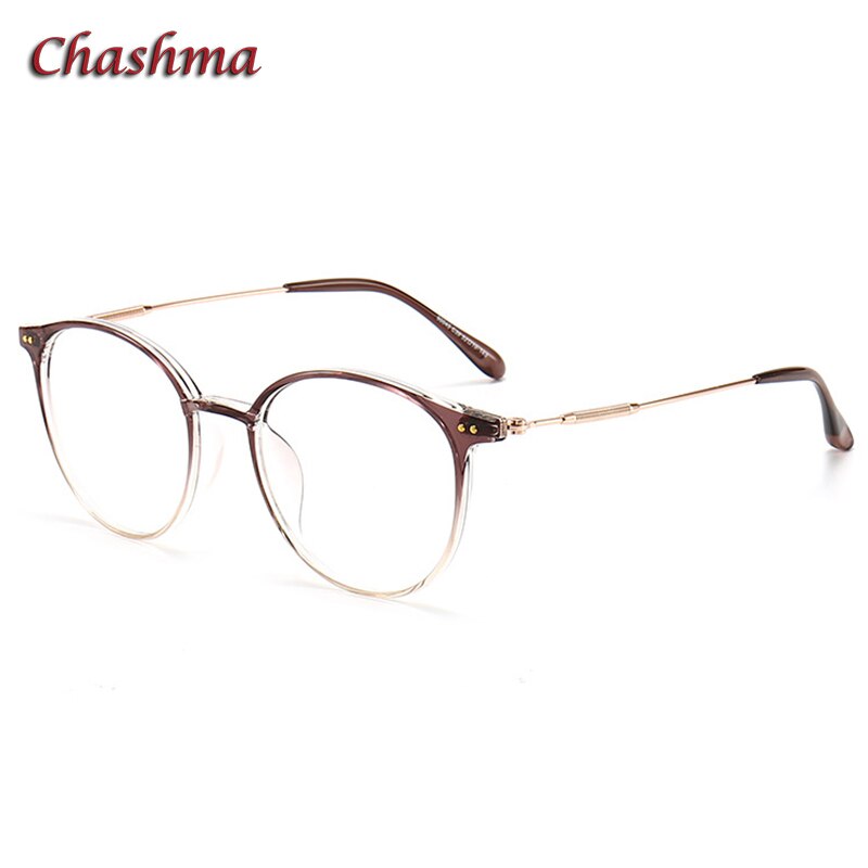 Chashma Ochki Unisex Full Rim Round Tr 90 Titanium Eyeglasses 90045 Full Rim Chashma Ochki Gradient Brown-C39  