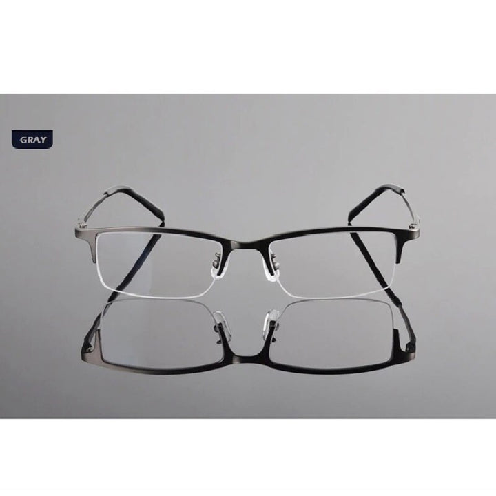 Chashma Ochki Unisex Semi Rim Rectangle Titanium Eyeglasses T8906s Semi Rim Chashma Ochki Grey  