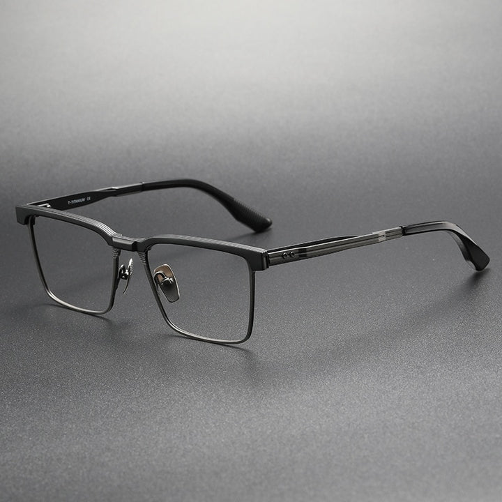 Yimaruili Men's Full Rim Square Acetate Titanium Eyeglasses Dtx137 Full Rim Yimaruili Eyeglasses Black Gun  