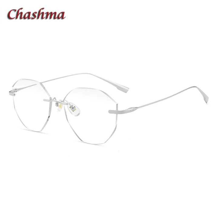 Chashma Ochki Women's Rimless Irregular Round Titanium Eyeglasses 99219 Rimless Chashma Ochki Silver  