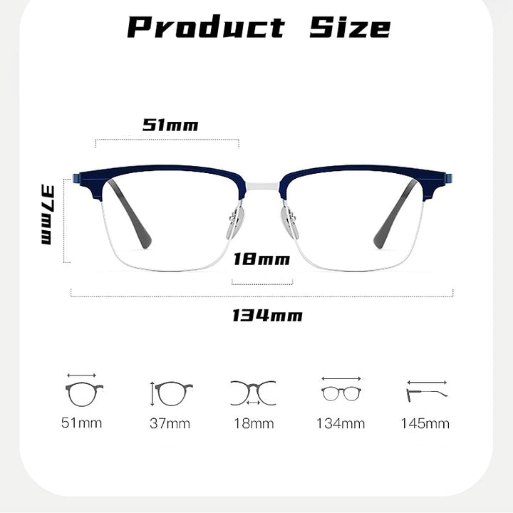 Yimaruili Men's Full Rim Square Aluminum Magnesium Titanium Eyeglasses 9205 Full Rim Yimaruili Eyeglasses   
