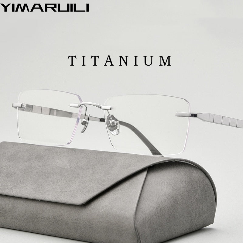 Yimaruili Men's Rimless Square Titanium F91092t Rimless Yimaruili Eyeglasses   