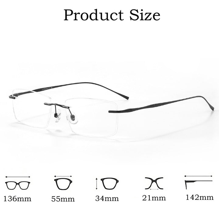KatKani Unisex Rimless Square Titanium Eyeglasses 632 Rimless KatKani Eyeglasses   