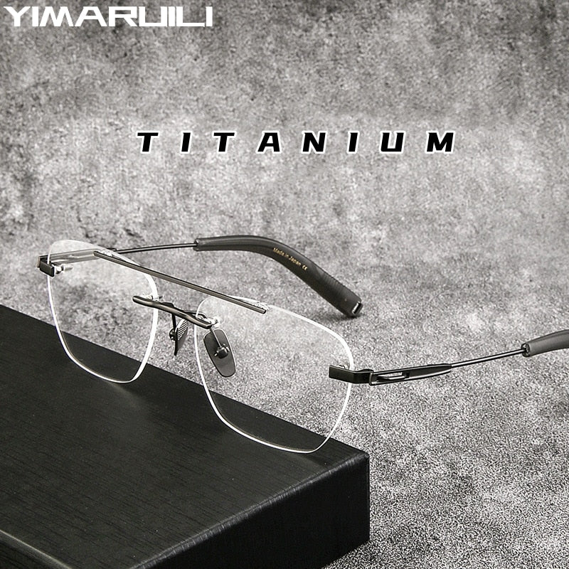 Yimaruili Unisex Rimless Square Double Bridge Titanium Eyeglasses Dtx419 Rimless Yimaruili Eyeglasses   