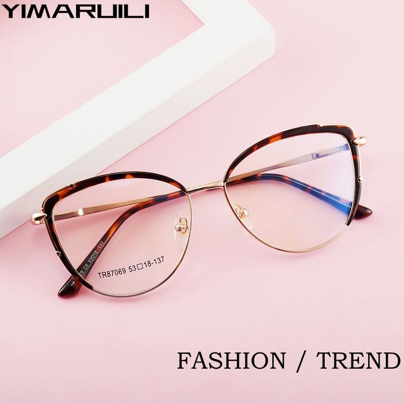 Yimaruili Women's Full Rim Square Cat Eye Alloy Eyeglasses 87069 Full Rim Yimaruili Eyeglasses   