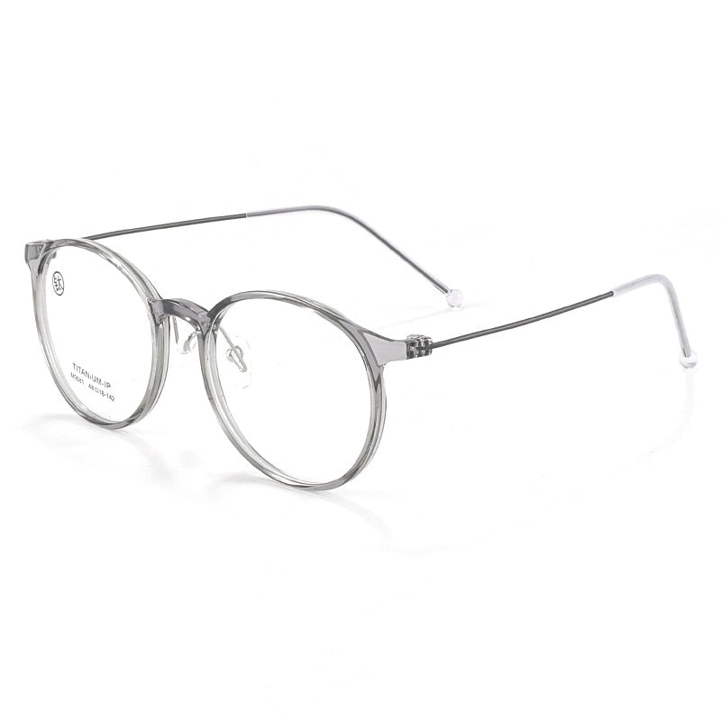 KatKani Unisex Full Rim Round Tr 90 Titanium Eyeglasses M9881 Full Rim KatKani Eyeglasses Transparent Gray  