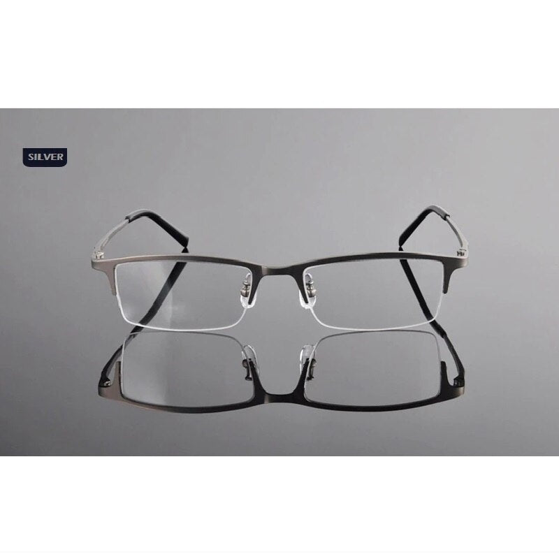 Chashma Ochki Unisex Semi Rim Rectangle Titanium Eyeglasses T8906s Semi Rim Chashma Ochki Silver  