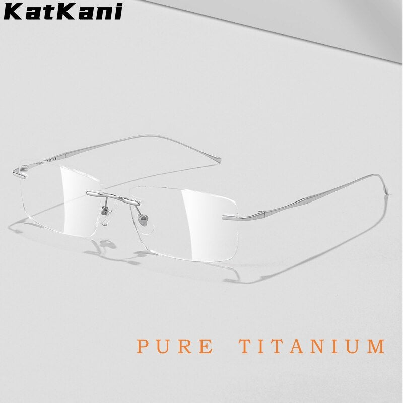 KatKani Unisex Rimless Square Titanium Eyeglasses 632 Rimless KatKani Eyeglasses   