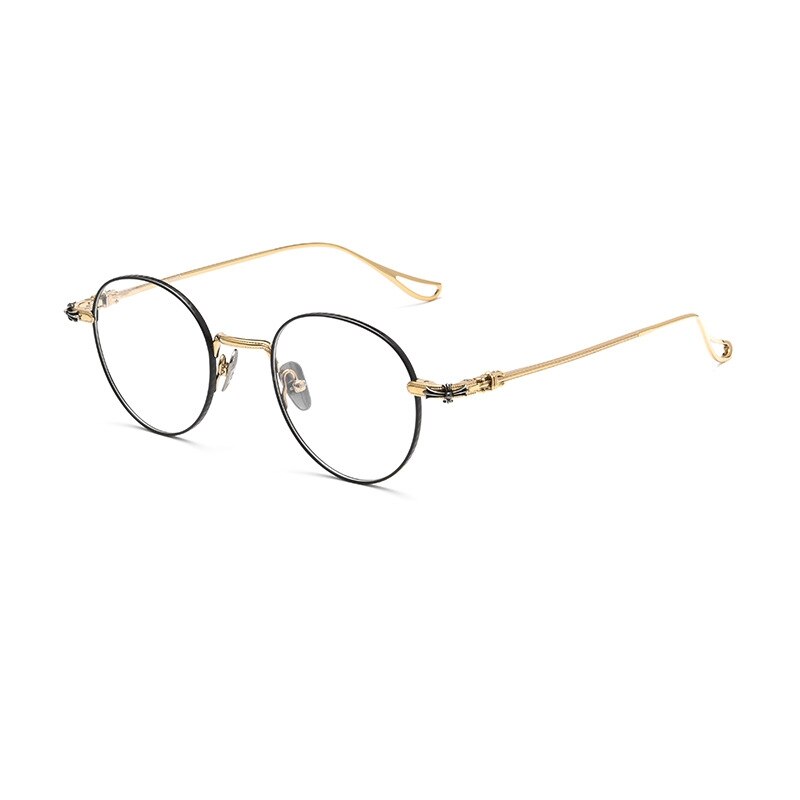 Yimaruili Unisex Full Rim Round Titanium Eyeglasses 923 Full Rim Yimaruili Eyeglasses Black Gold  