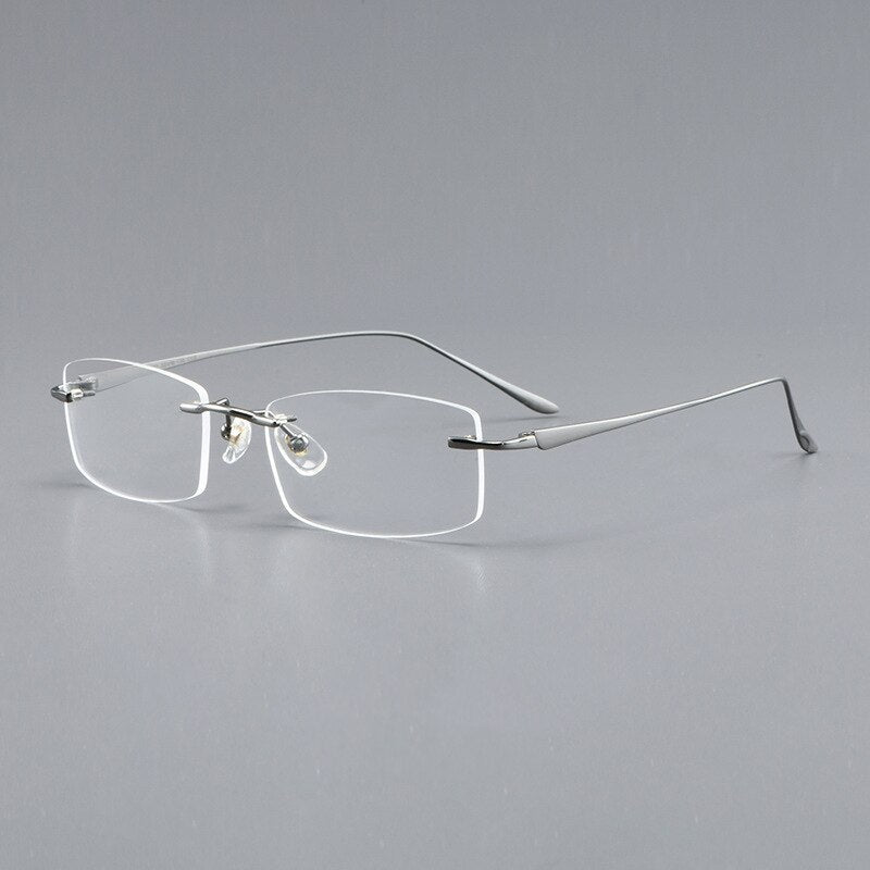 Yimaruili Men's Rimless Rectangle Titanium Eyeglasses A8012t Rimless Yimaruili Eyeglasses Gun  