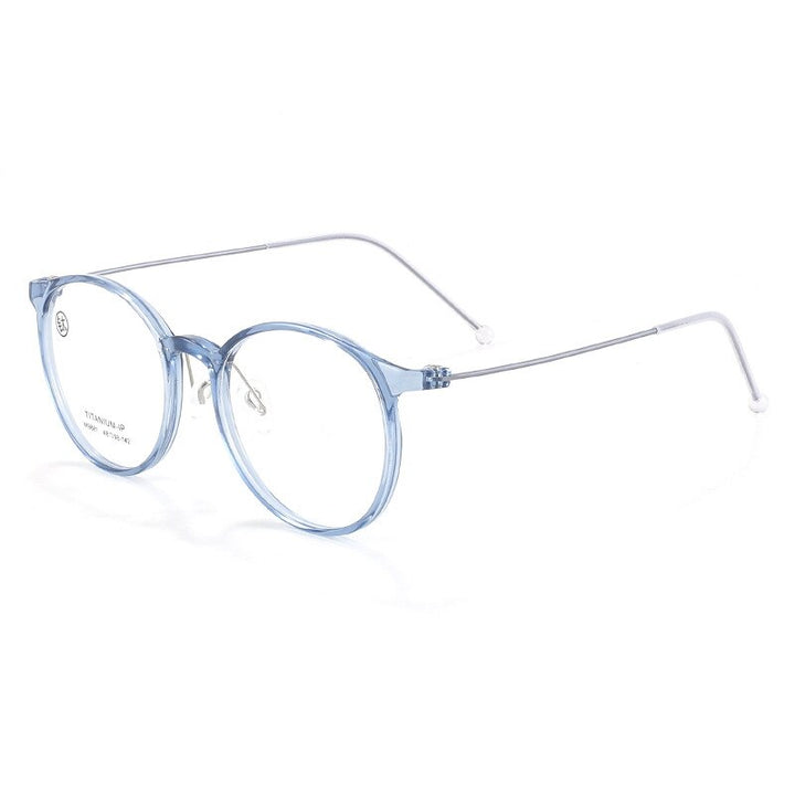 KatKani Unisex Full Rim Round Tr 90 Titanium Eyeglasses M9881 Full Rim KatKani Eyeglasses Transparent Blue  