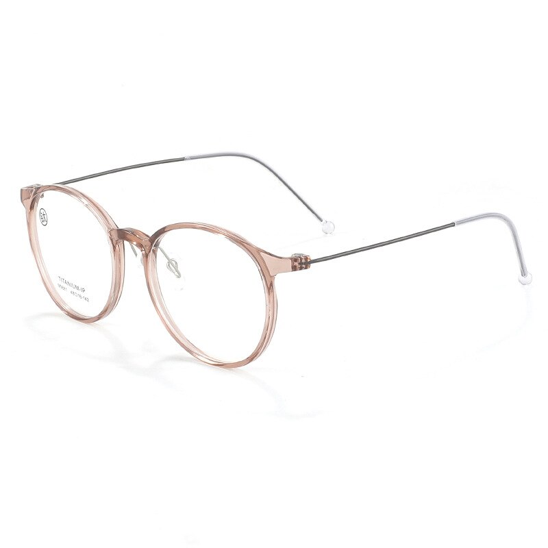 KatKani Unisex Full Rim Round Tr 90 Titanium Eyeglasses M9881 Full Rim KatKani Eyeglasses Transparent Tea  