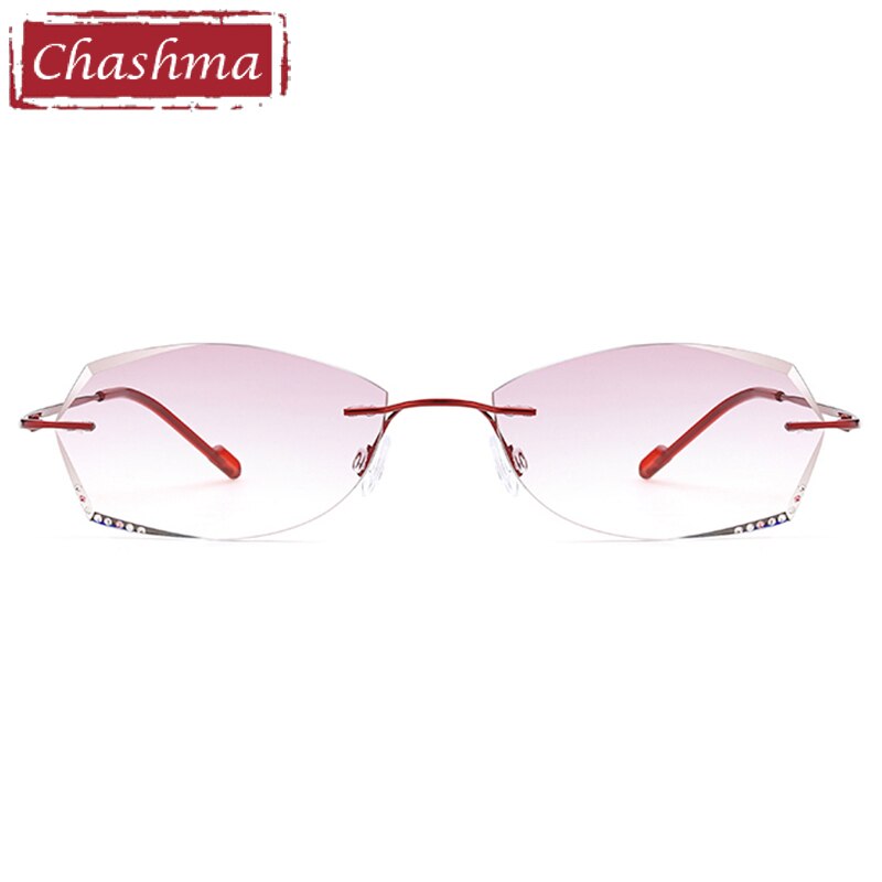 Women's Rimless Diamond Cut Tinted Lens Eyeglasses Titanium Frame 6074-9066 Rimless Chashma Wine Red Fold  