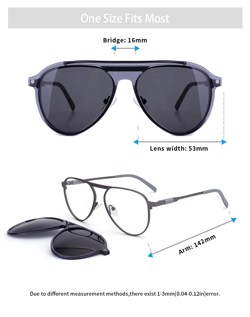 Kansept Unisex Full Rim Oval Alloy Frame Eyeglasses Magnetic Polarized Clip On Sunglasses 69890 Clip On Sunglasses Kansept   