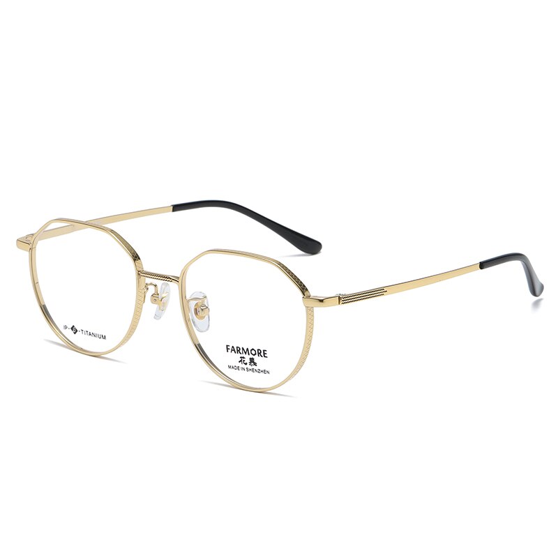 Reven Jate Unisex Eyeglasses 7050 Full Rim Round Titanium Full Rim Reven Jate golden  