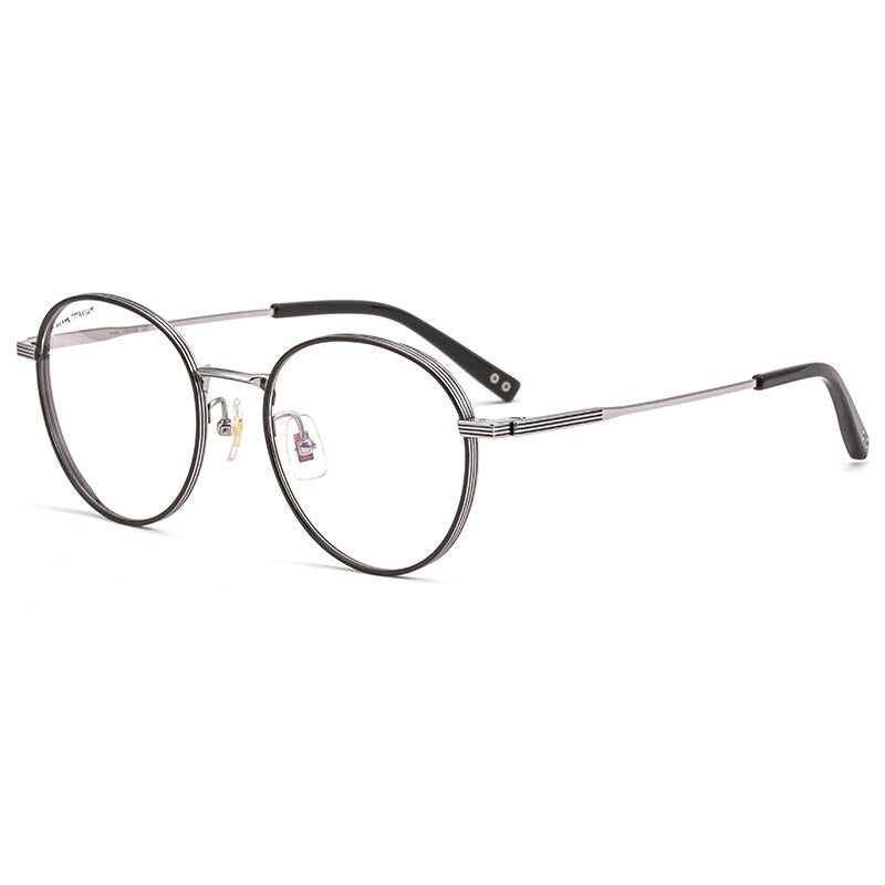 Yimaruili Unisex Full Rim Titanium Frame Round Eyeglasses 17104 Full Rim Yimaruili Eyeglasses Black Silver China 