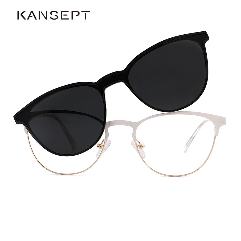 Kansept Women's Full Rim Cat Eye Acetate Eyeglasses Clip On Sunglasses Dp33104 With Clip Ons Kansept   