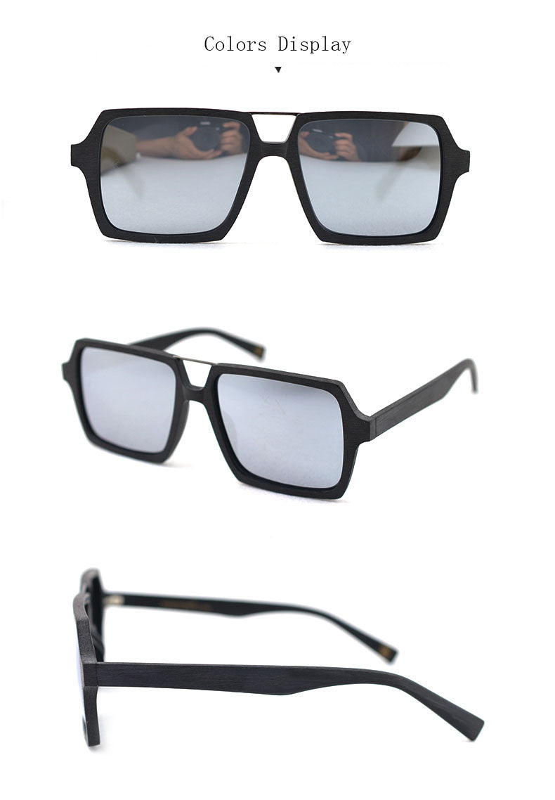 Hdcrafter Men's Full Rim Double Bridge Square Frame Polarized Wood Sunglasses Pd90161 Sunglasses HdCrafter Sunglasses   
