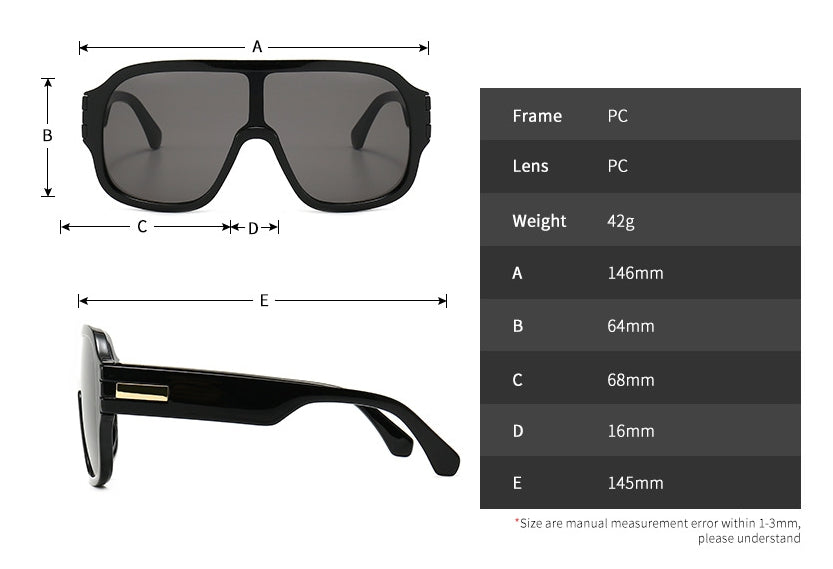 CCSpace Unisex Full Rim Oversized Square One Lens Frame Sunglasses 46503 Sunglasses CCspace Sunglasses   