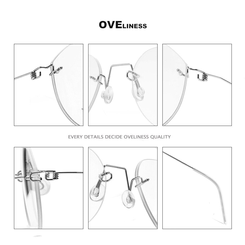 Oveliness Unisex Rimless Round Square Screwless Titanium Eyeglasses 9891 Rimless Oveliness   