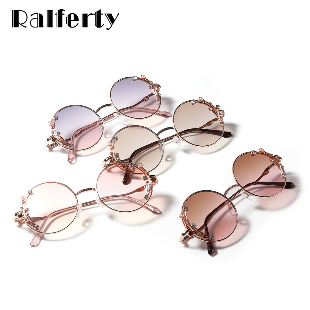 Ralferty Chic Round Sunglasses Women Luxury Brand Designer Crystal Pearl Women's Sun Glasses Decorative Uv40 Sunglasses Ralferty   