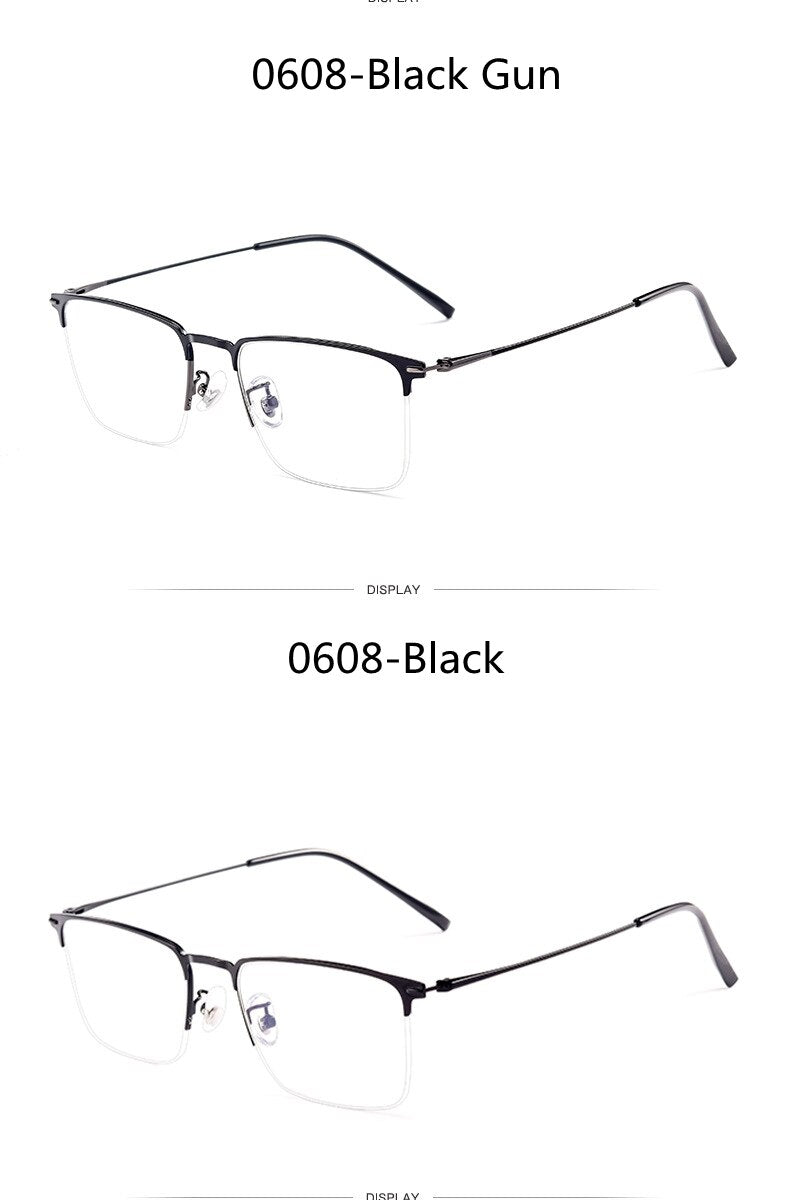 KatKani Men's Full/Semi Rim Square IP Plated Alloy Frame Eyeglasses 0606 Semi Rim KatKani Eyeglasses   